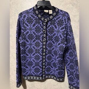 L.L. Bean Vintage Nordic Snowflake Cardigan Women’s Small Purple